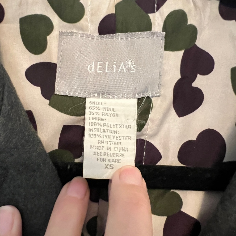 dELiA*s Greenish Charcoal Double-Breasted Pea Coat Y2K - Picture 3 of 9